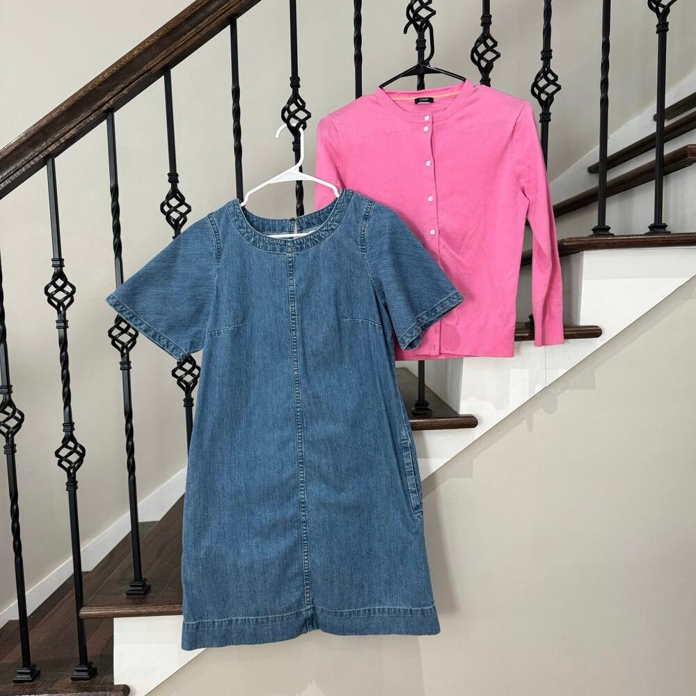✨ BUNDLE ✨ J.Crew 100% Cotton Denim Shift Dress + FREE Pink Cardigan!